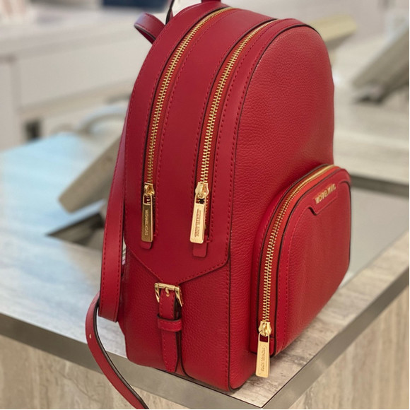 Michael Kors Jaycee Medium Pebbled Leather Backpack Chili - Picture 3 of 10